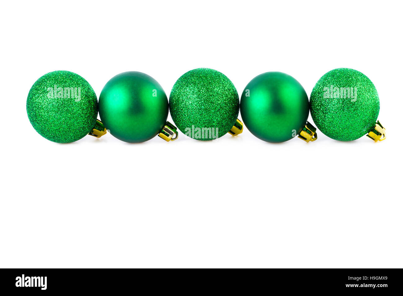 green christmas balls straight line with copy space Stock Photo