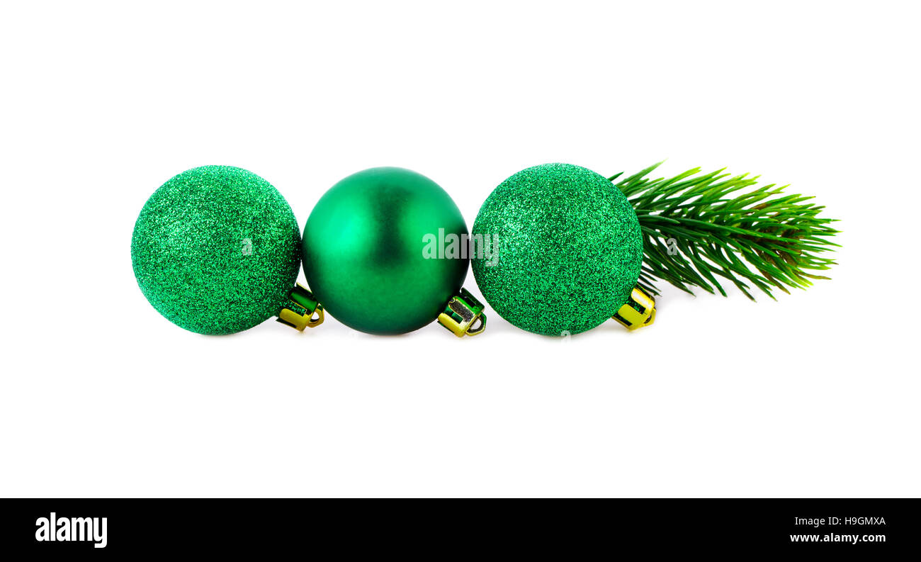 christmas green balls straight line with copy space Stock Photo