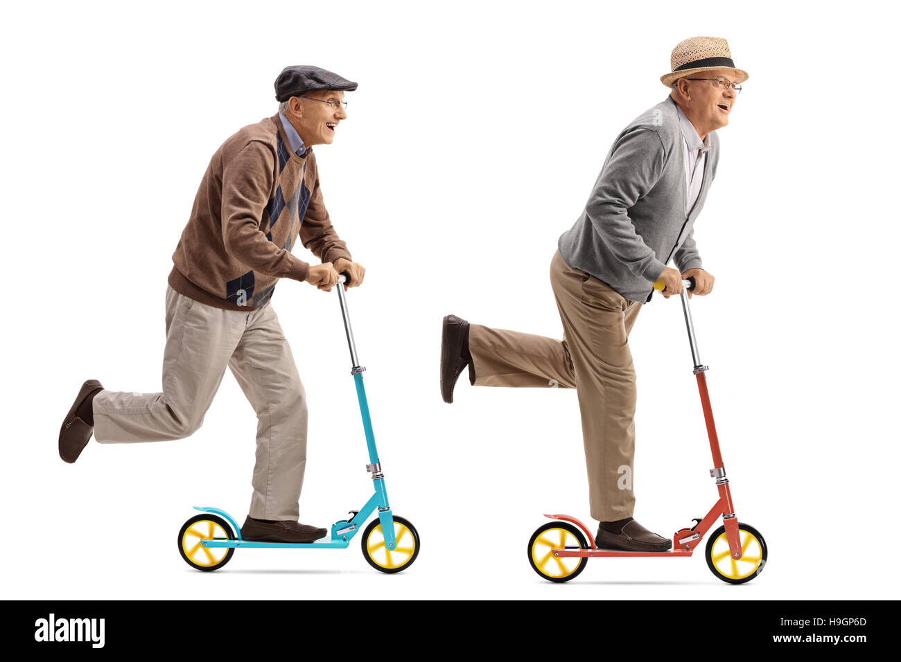 Men on scooters Cut Out Stock Images & Pictures - Alamy