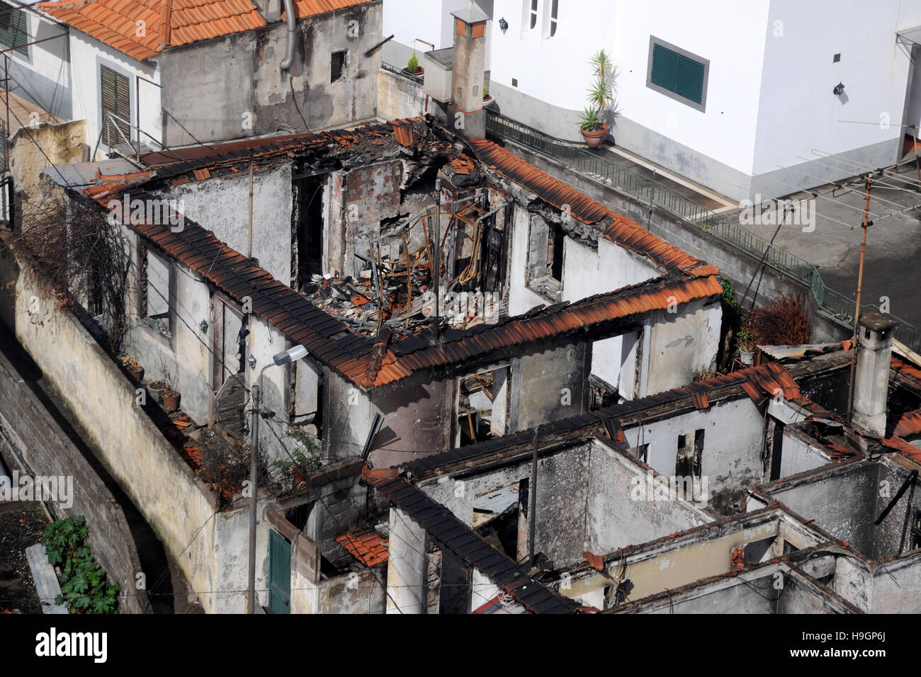 Fire damage in Funchal Madeira Portugal Stock Photo