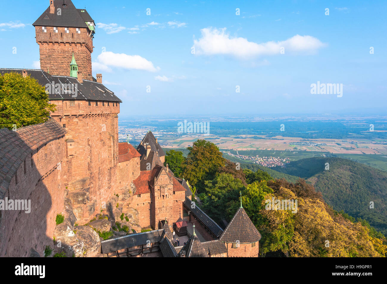 Castle Haut-Koenigsburg with panoramic view, castle of the middle ages, rebuilt in romantic architecture, Alsace, France Stock Photo