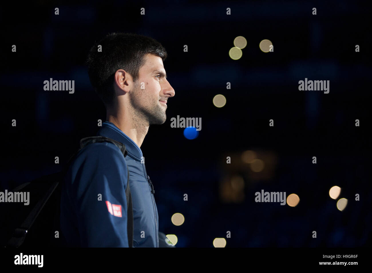 The O2, 20th Nov 2016. Novak Djokovic enters centre court for his Finals match with Murray. © sportsimages. Stock Photo