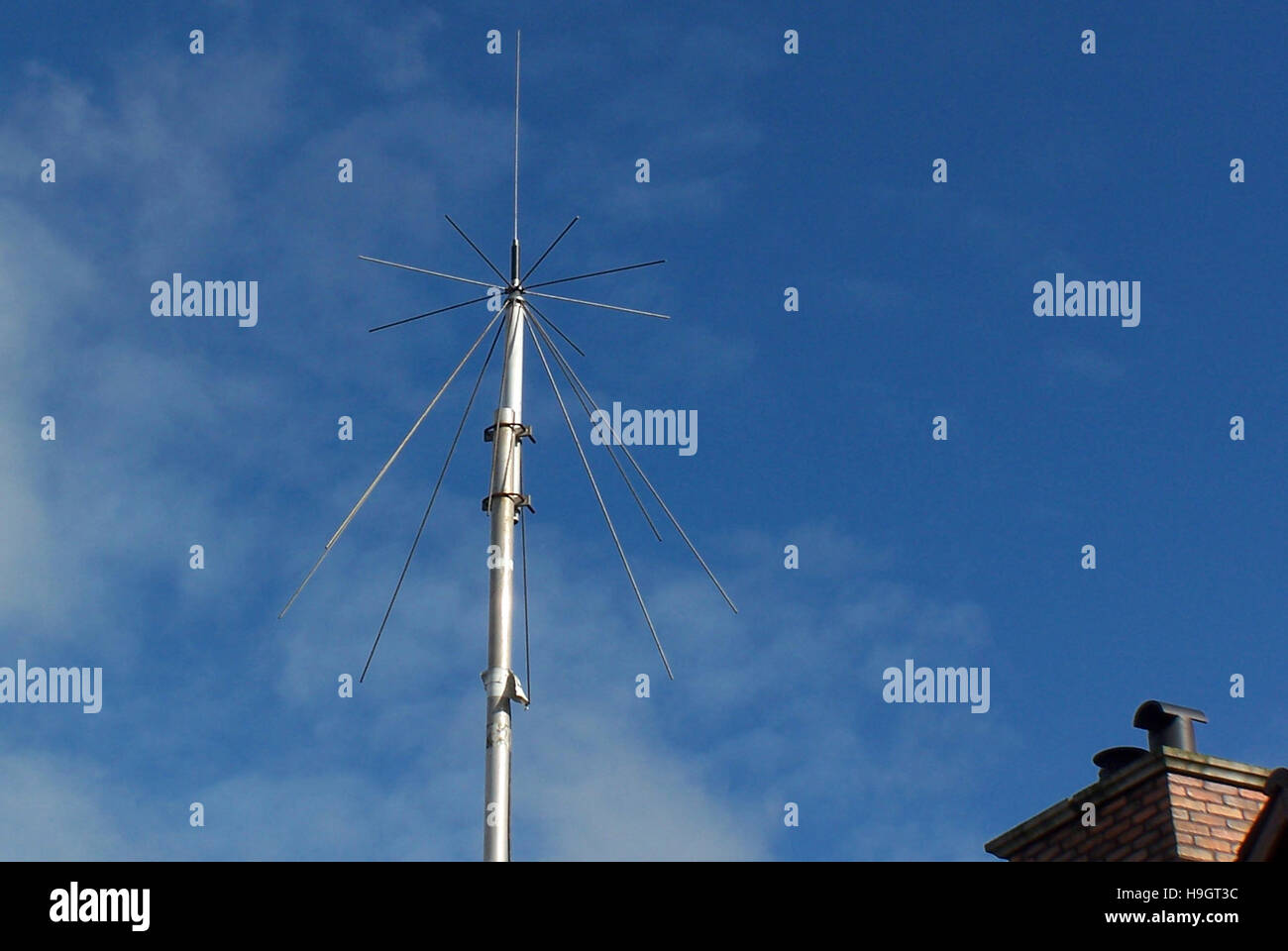 Discone wide band receiving antenna Stock Photo