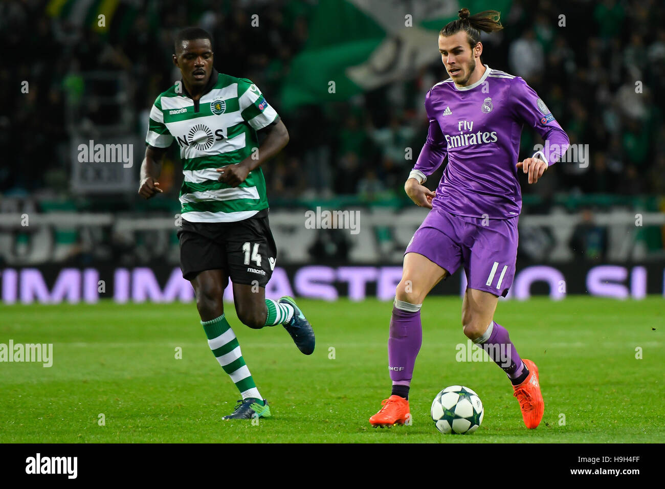 Lisbon, Portugal. 22nd November, 2016. SPORTING-REAL MADRID  - William Carvalho (L) and Bale (R) in action during UEFA Champions League football match between Sporting and Real Madrid, in Lisbon, Portugal. Photo: Bruno de Carvalho/ImagesPic Credit:  imagespic/Alamy Live News Stock Photo