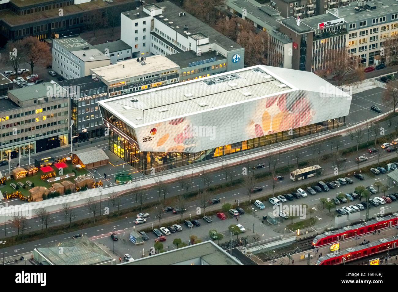 Dortmund, Germany. 23rd Nov, 2016. Aerial view, DFB Football Museum Dortmund at night, Football Museum, Dortmund, Ruhr-area, Northrhine-Westphalia,  Germany, Europ Credit:  Hans Blossey/Alamy Live News Stock Photo