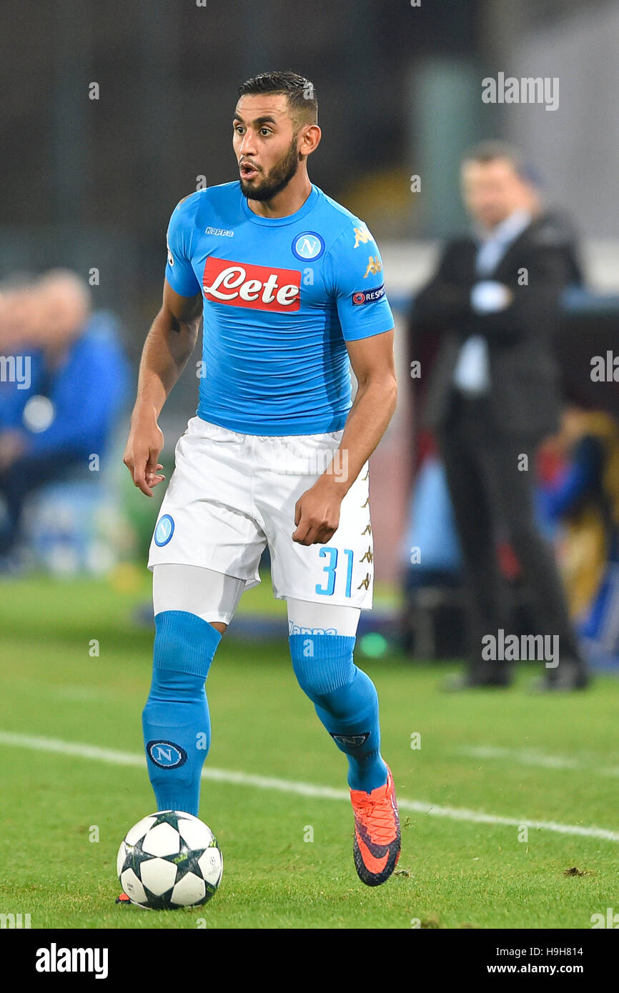 Napoli, Italy. 23rd Nov, 2016. Faouzi Ghoulam of Napoli in action during the match of Champions League group C between SSC Napoli and  Dinamo Kiev at Stadio San Paolo on November 23 2016 in Naples, Italy.   Credit:  marco iorio/Alamy Live News Stock Photo