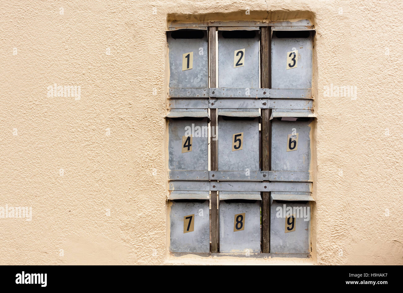 Picture of Mail post box's metal design in outside wall for flats apartment condos ...