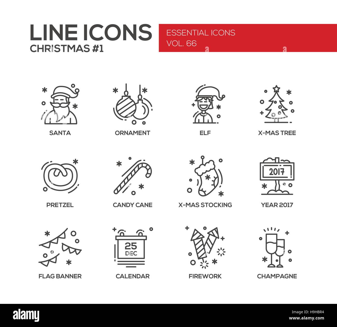 Christmas and New Year - set of modern vector simple line design icons ...