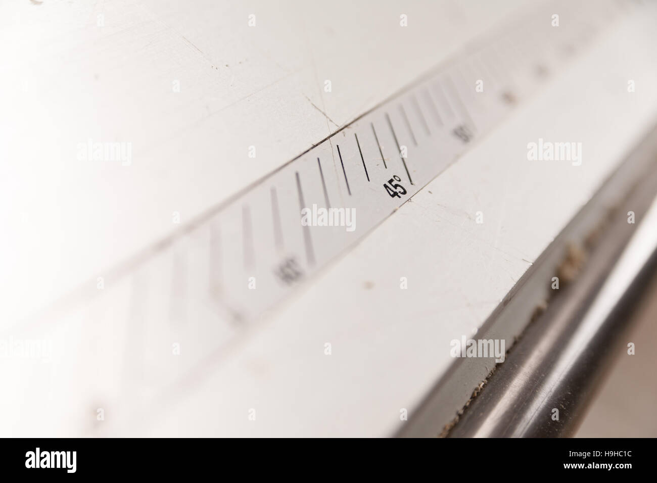 detail of a goniometer showing 45 degrees in a carpenter workshop with a very shallow depth of field Stock Photo