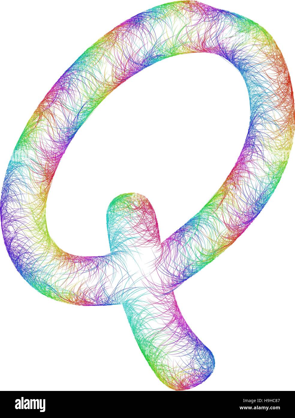 Rainbow sketch font design - letter Q Stock Vector