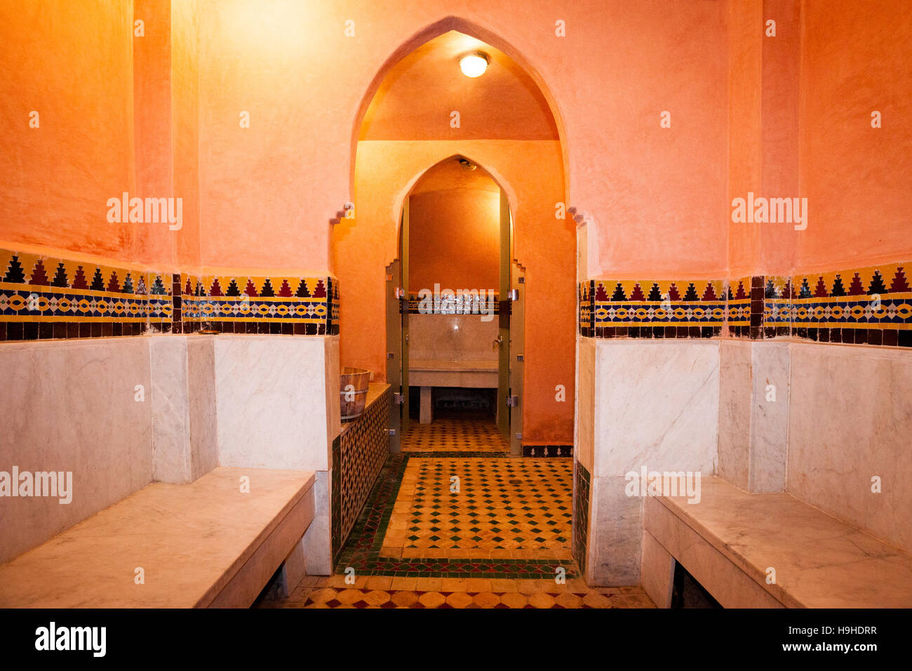 Moroccan hamam in Riad Arabesque in Fès, Morocco. The wellness treatments  offered in the riad by