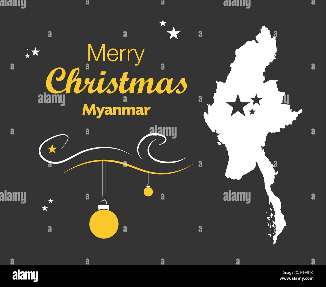 Merry Christmas illustration theme with map of Myanmar Stock Vector