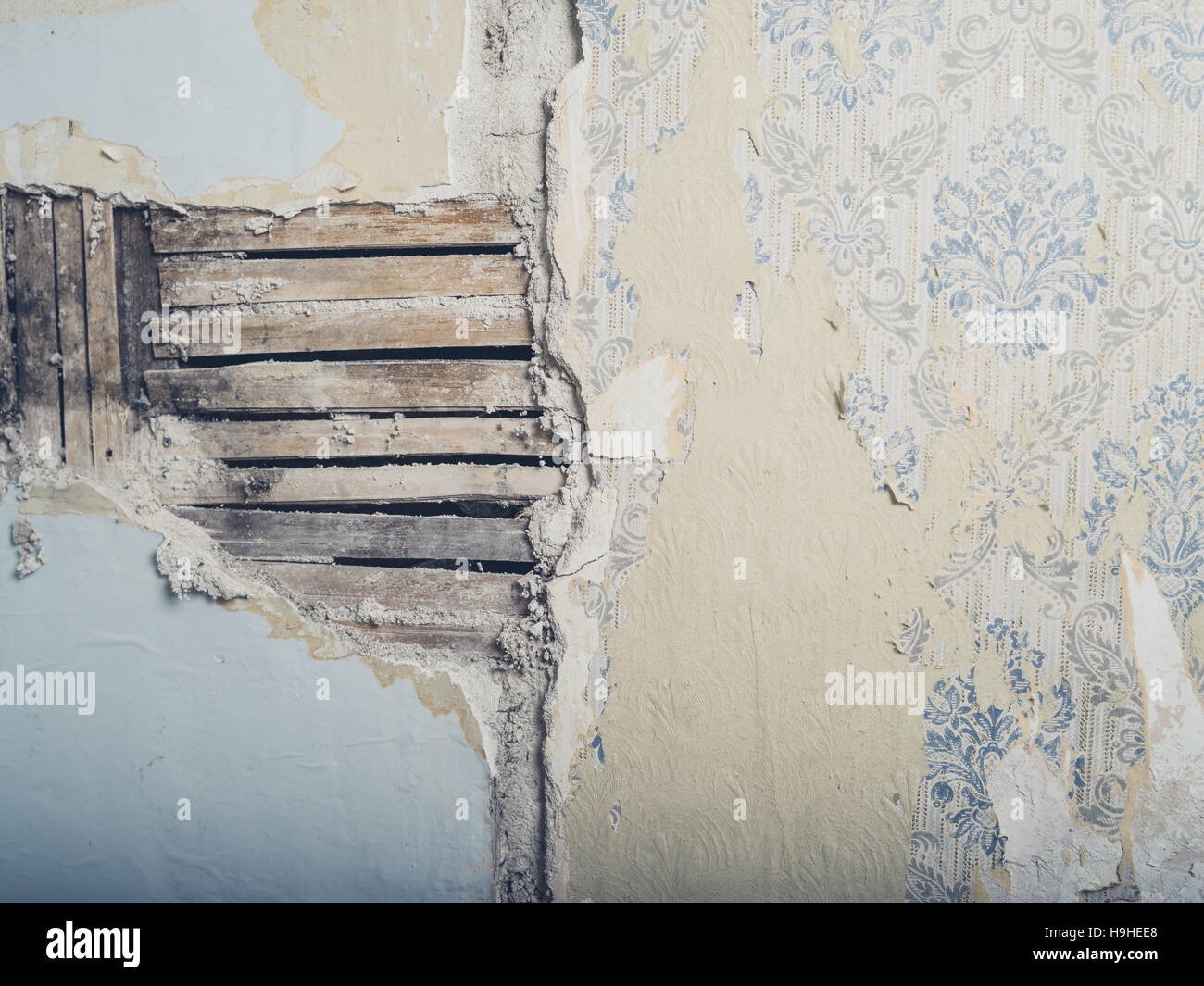 An Old Lath And Plaster Wall With Antique Wallpaper Stock Photo Alamy