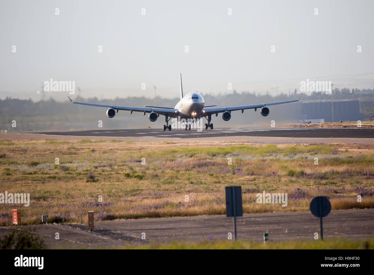 Airplane in Adolfo Suarez Airport, Madrid Stock Photo