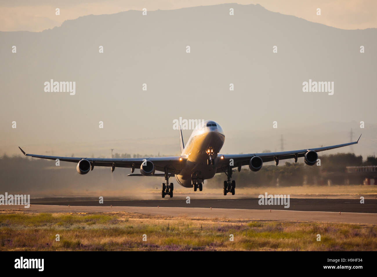 Airplane in Adolfo Suarez Airport, Madrid Stock Photo