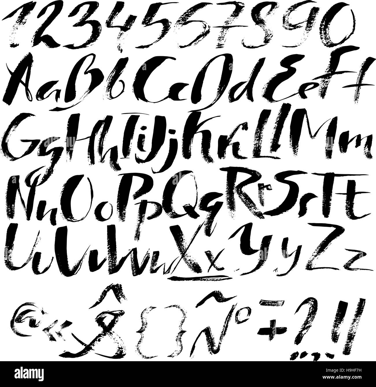 Hand drawn font made by dry brush strokes. Grunge style alphabet ...