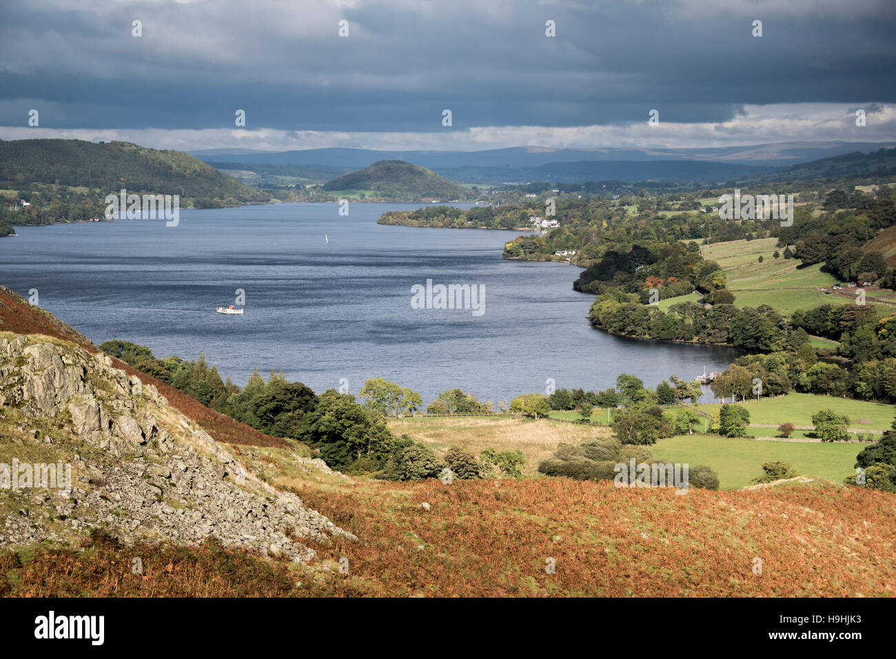 High level view down Ullswater in Cumbria Stock Photo