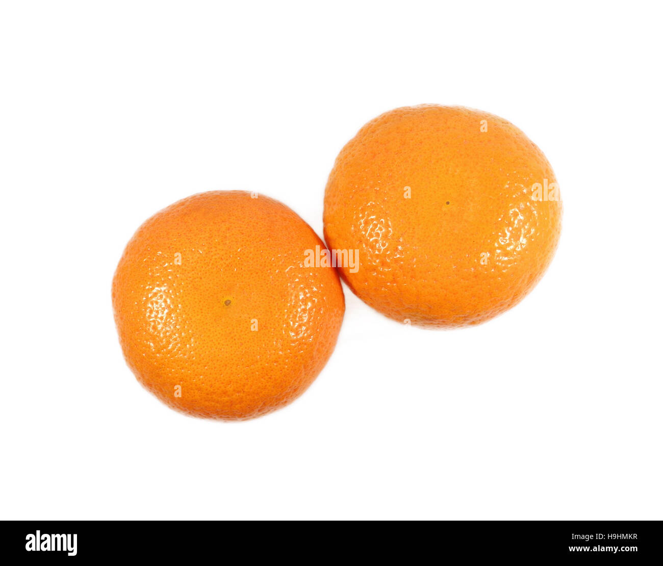 Two Oranges Color In Close-up of two ripe bright color oranges isolated on white background ...