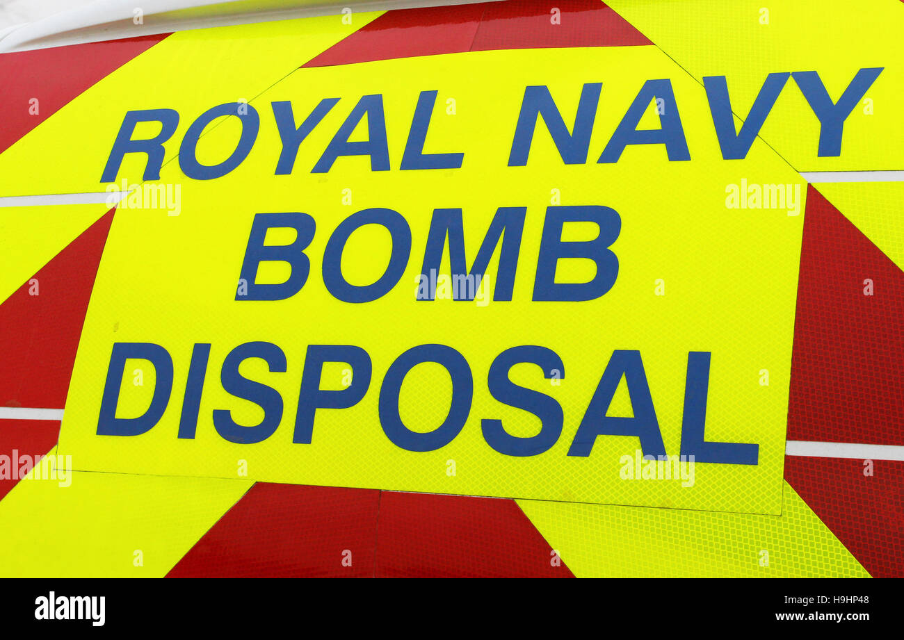 Royal Navy Bomb Disposal 4x4 vehicle with reflective rear chevrons Stock Photo