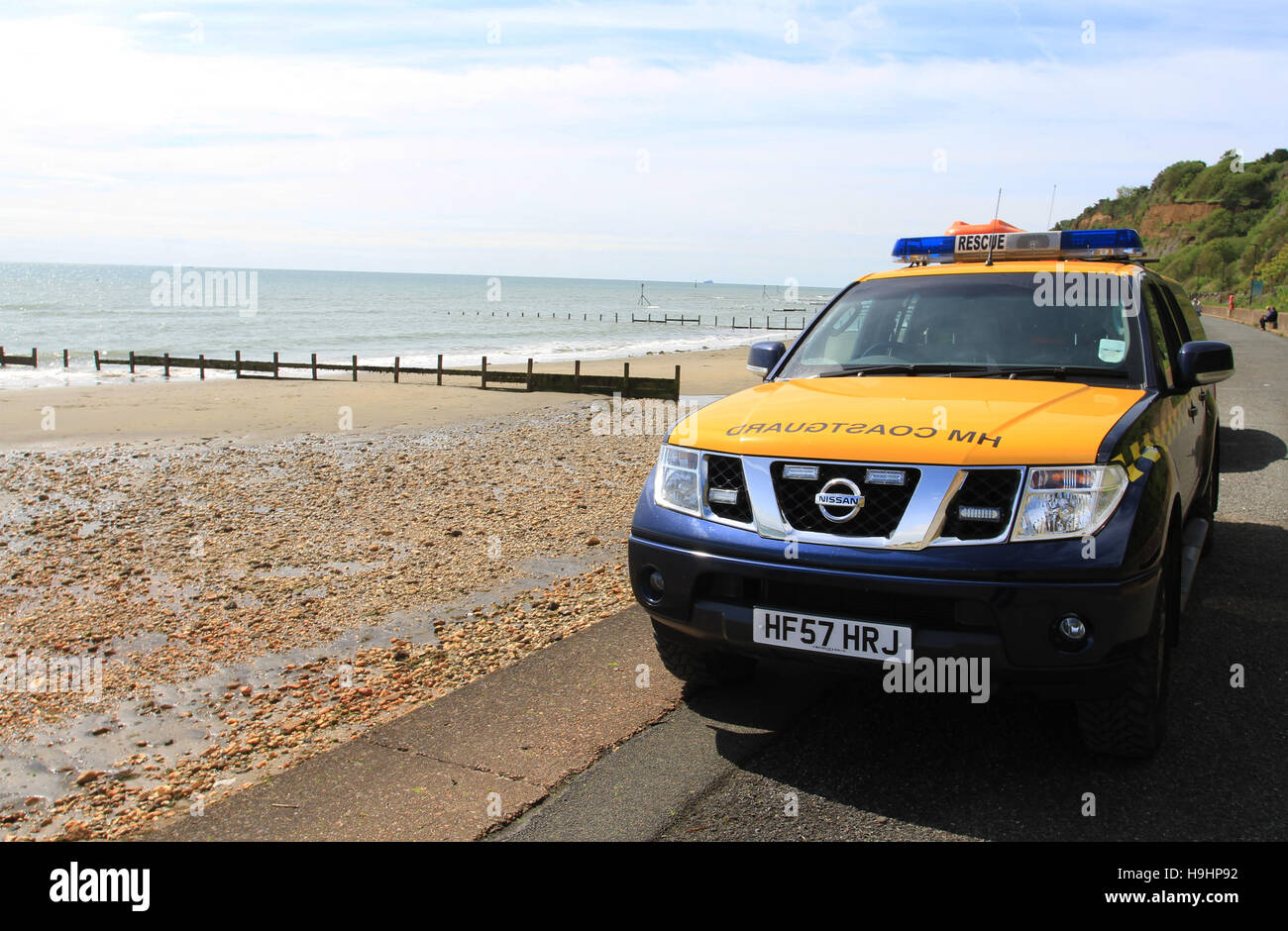 HM Coastguard search and rescue 4x4 parked at the beach on a sunny day Stock Photo