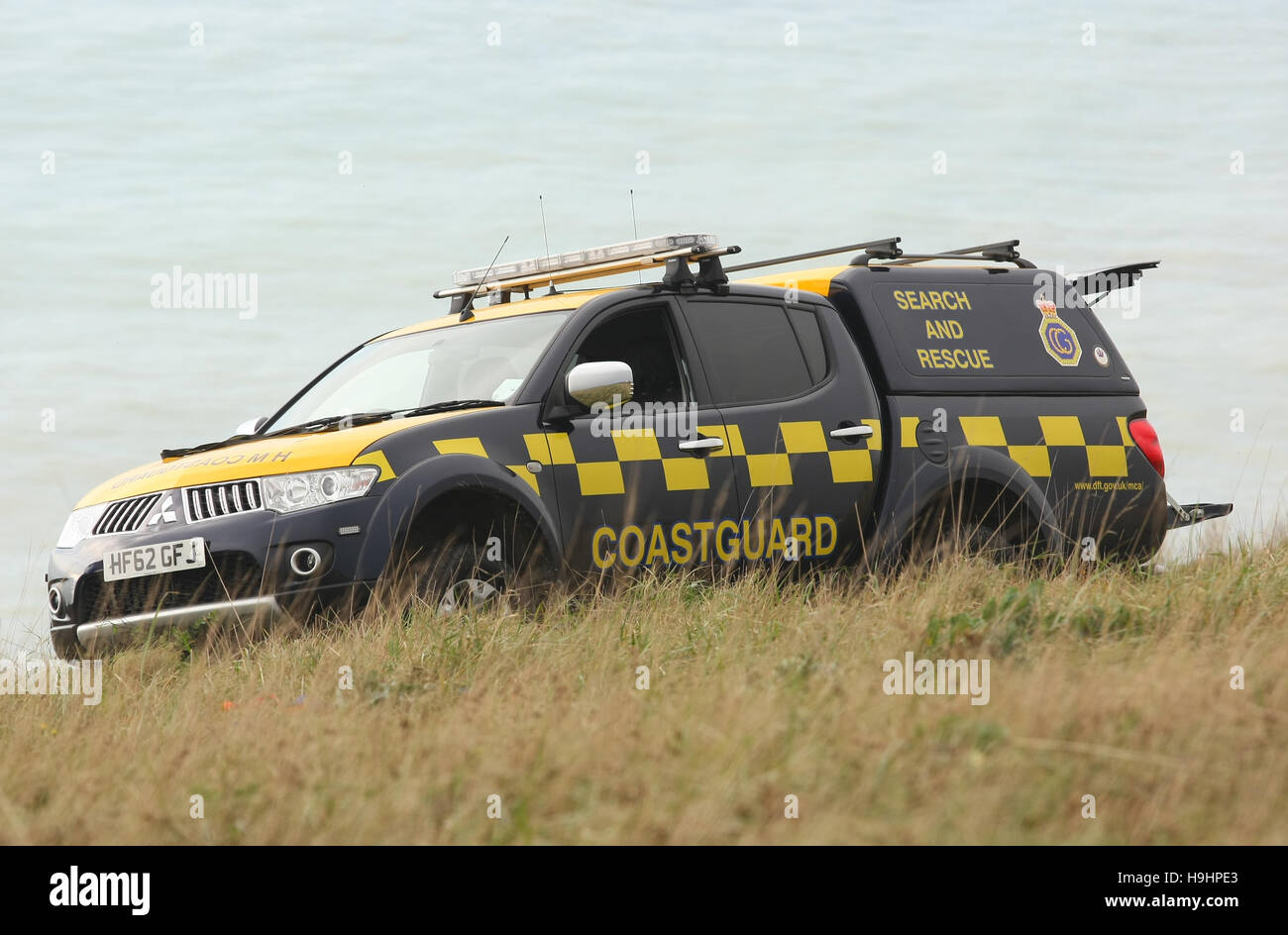 A HM Coastguard Search and Rescue 4x4 vehicle parked on a cliff top on the Isle of Wight Stock Photo