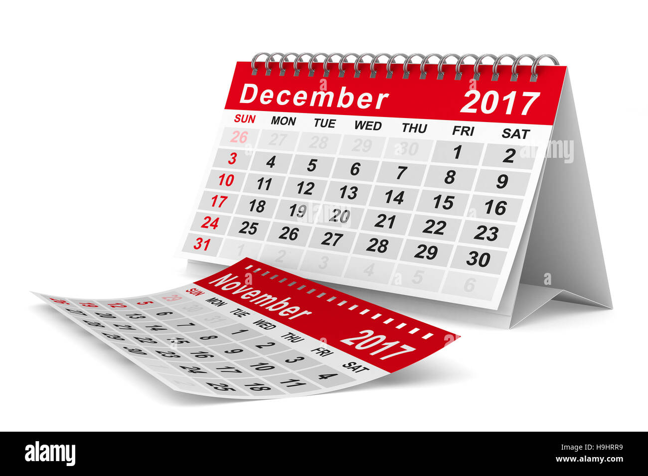 2017 year calendar. December. Isolated 3D image Stock Photo