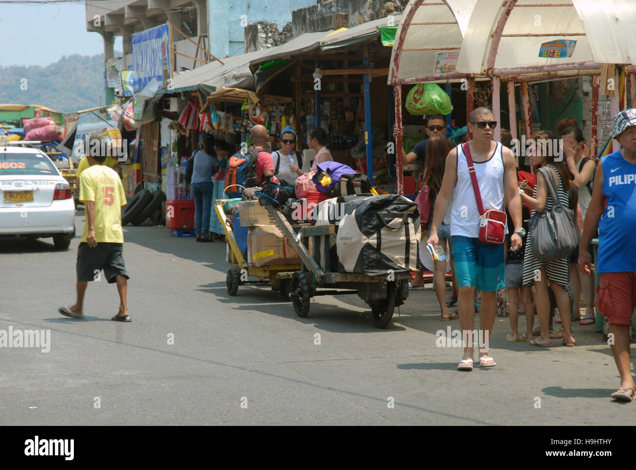 Wooden trolleys, IloIlo harbour, Philippines Stock Photo Alamy
