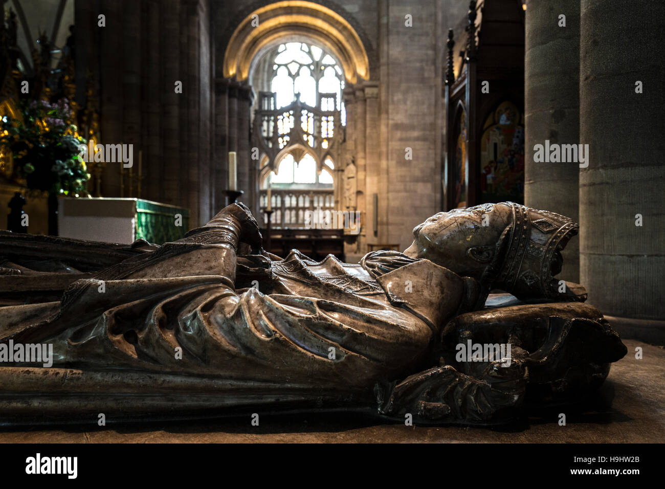 Alabaster tomb of John Stanbury, Bishop of Hereford Cathedral, Hereford, England, UK Stock Photo