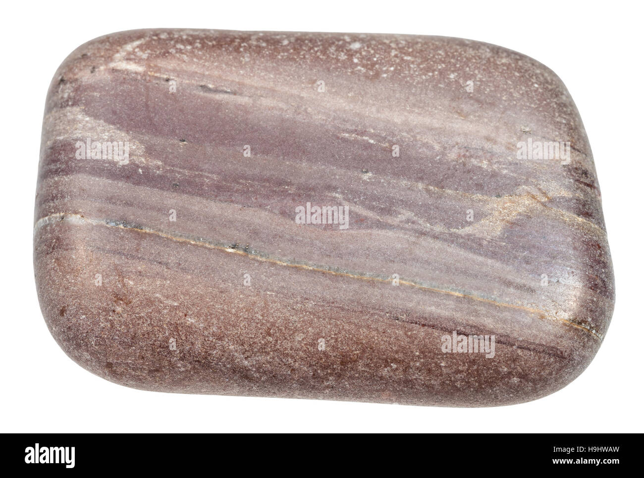 macro shooting of specimen of natural mineral - polished Argillite stone isolated on white background Stock Photo