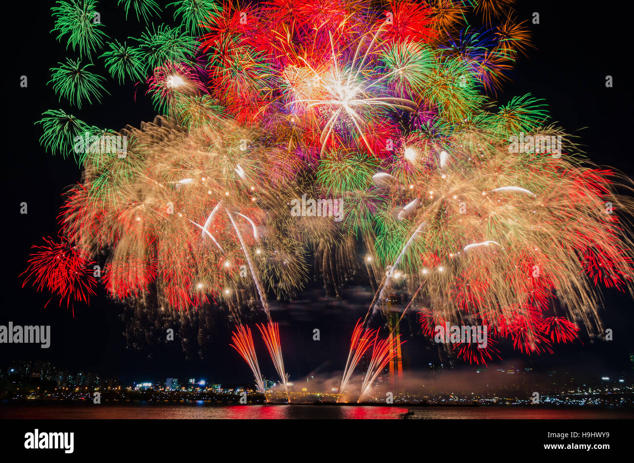 Seoul Fireworks,Colorful fireworks in Seoul ,South Korea Stock Photo