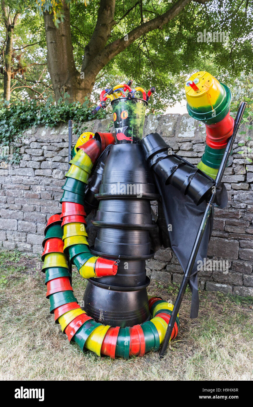 Flowerpot sculpture in festival, Settle, Yorkshire, UK Stock Photo