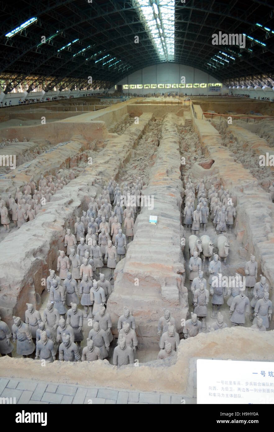 XIAN CHINA MAY 11 2016: exhibition of the famous Chinese Terracotta Army (Terracotta Warriors) on MAY 11, 2016 in Xian, of Shaan Stock Photo