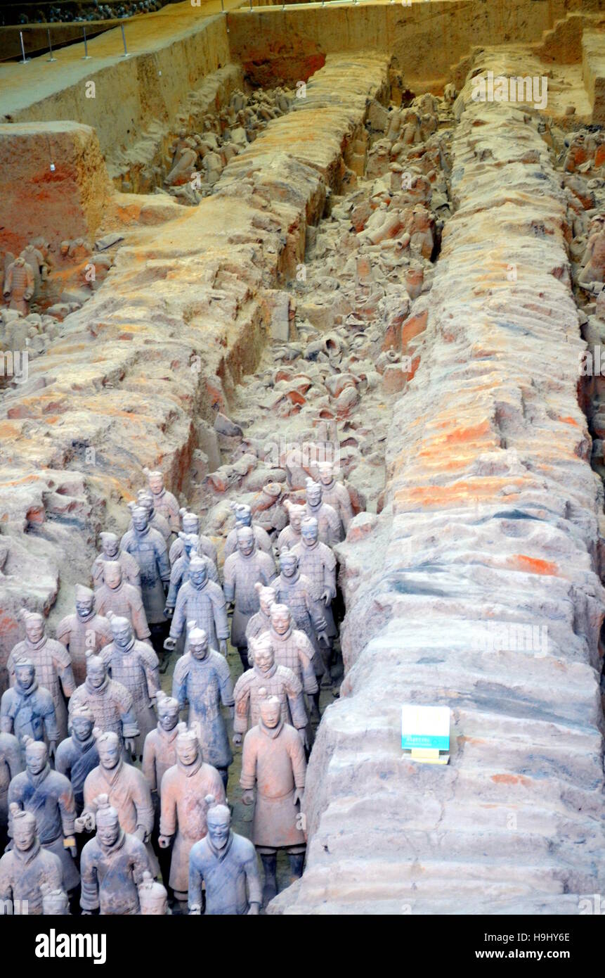 XIAN CHINA MAY 11 2016: exhibition of the famous Chinese Terracotta Army (Terracotta Warriors) on MAY 11, 2016 in Xian, of Shaan Stock Photo