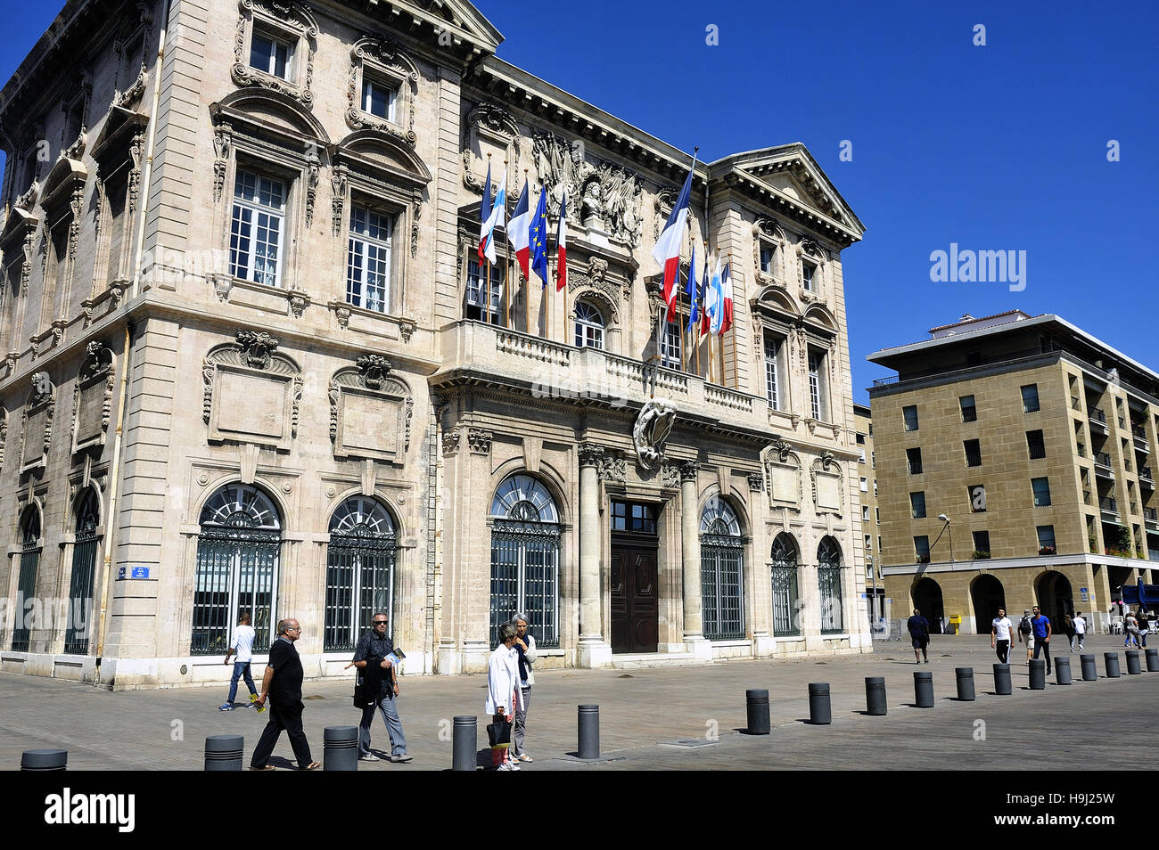 The Town Hall of Marseille located on the old port dating from 1653 and built by the architect Gaspard Puget Stock Photo