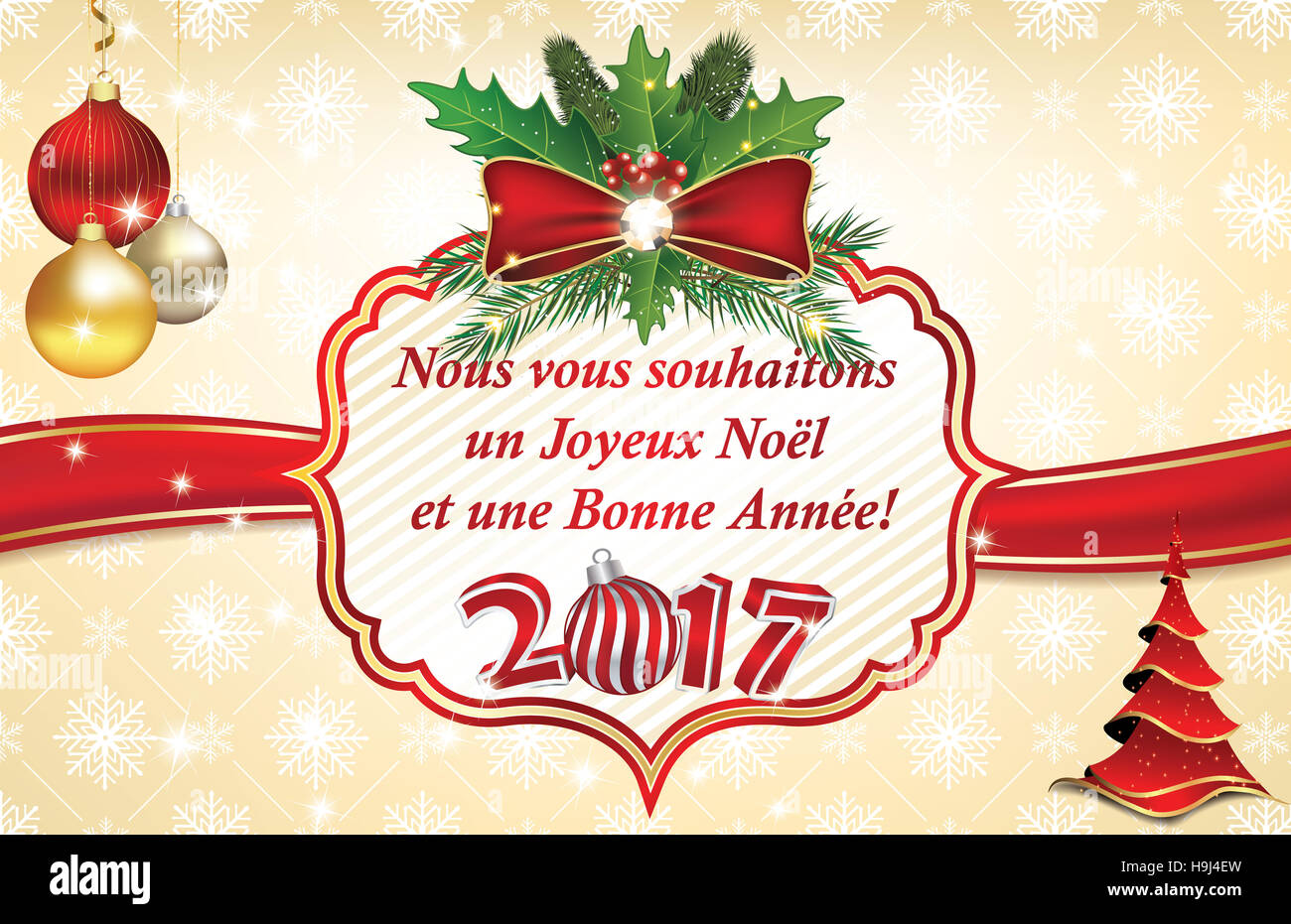 Carte de Voeux Bonne et heureuse année décoration noël