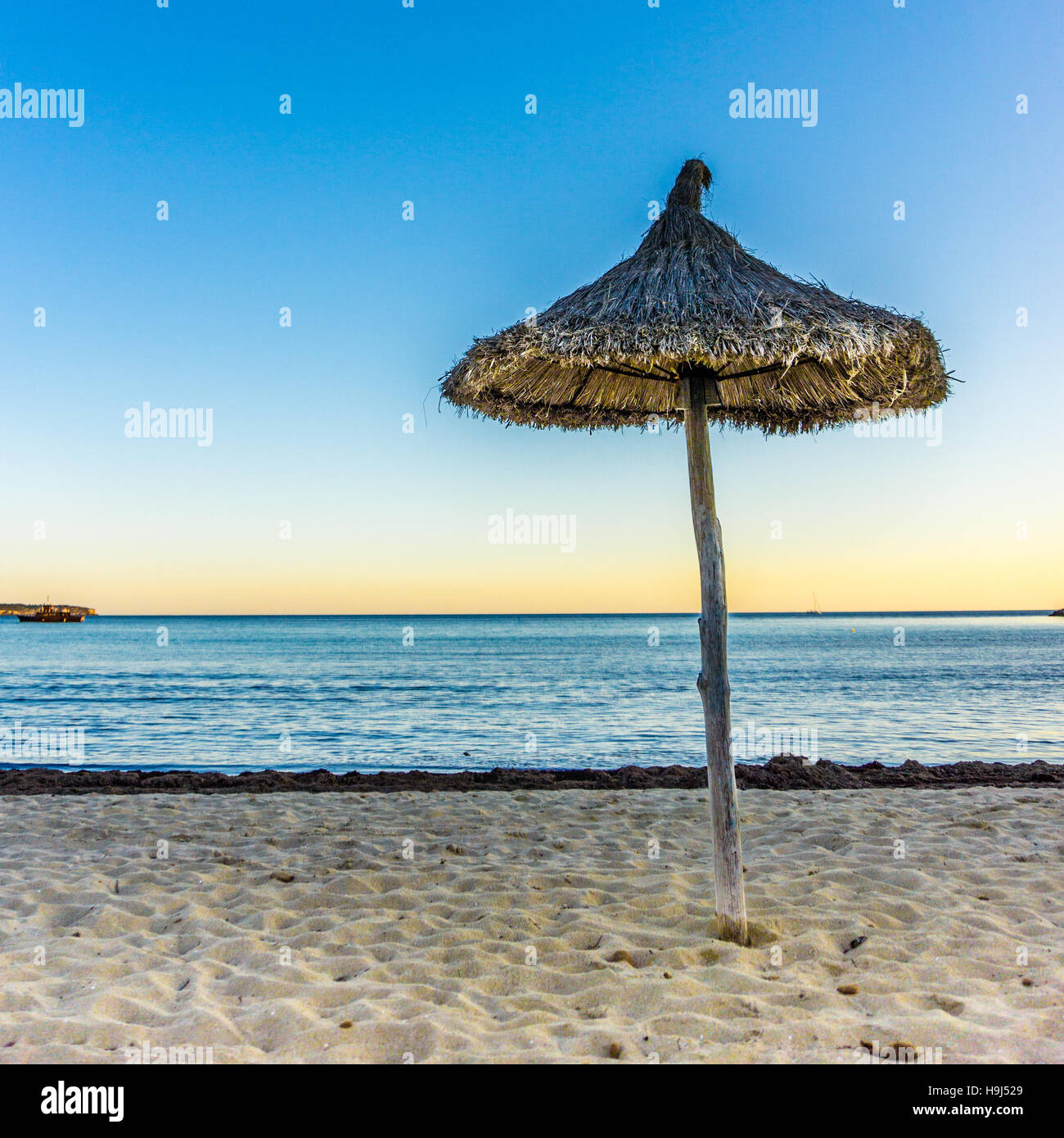 Sun Parasol on the beach at Palma Nova Majorca Stock Photo