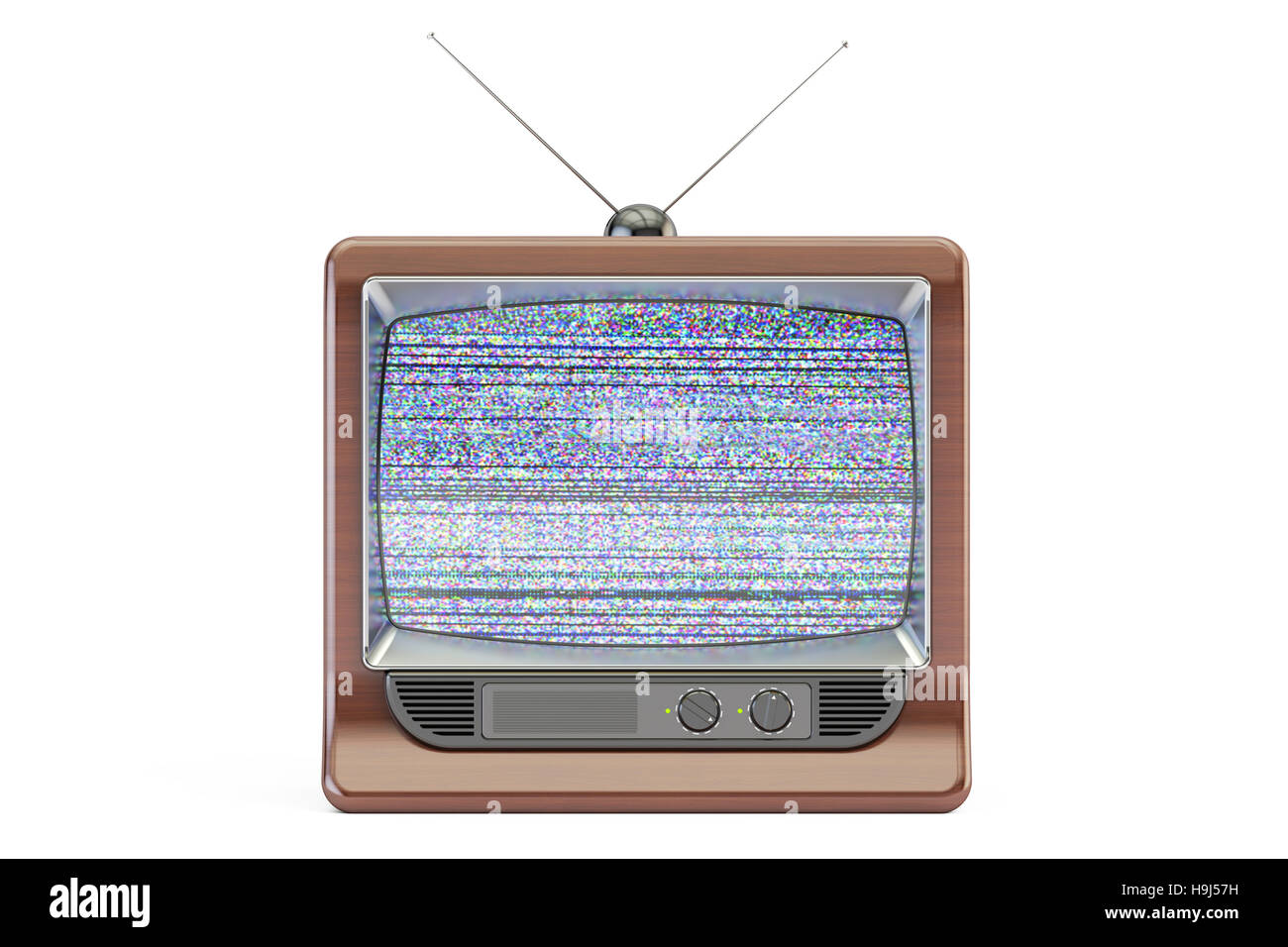 Old TV set screen with static noise, bad signal reception. 3D rendering isolated on white background Stock Photo