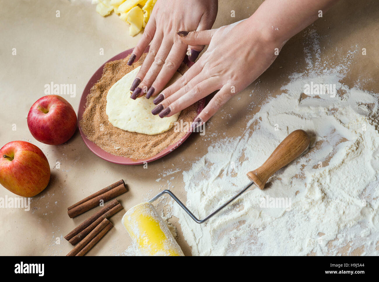 Preparation Cookies With Cinnamon Cottage Cheese And Apples On