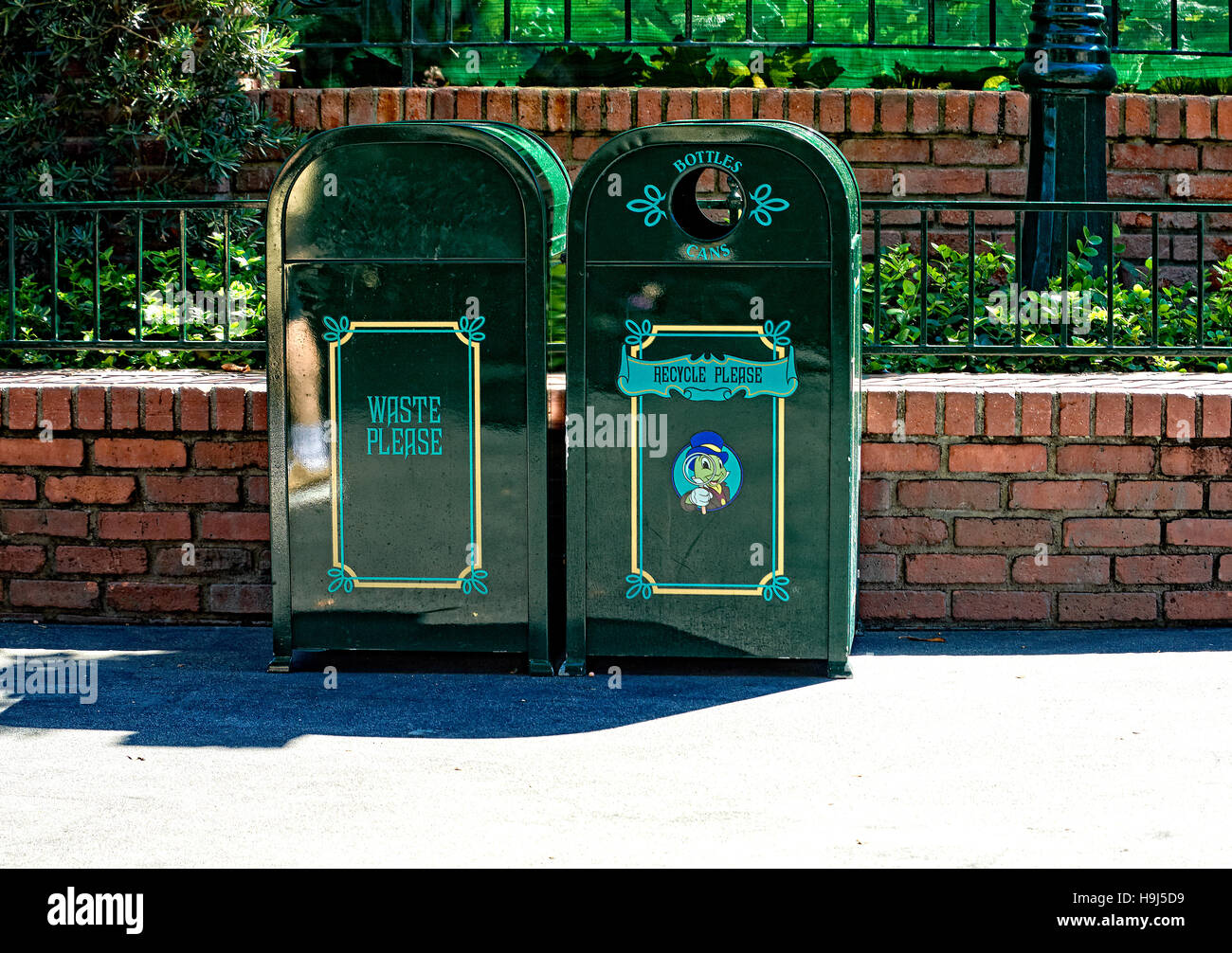 Recycling bins in a Universal Studios Theme Park in the USA, California