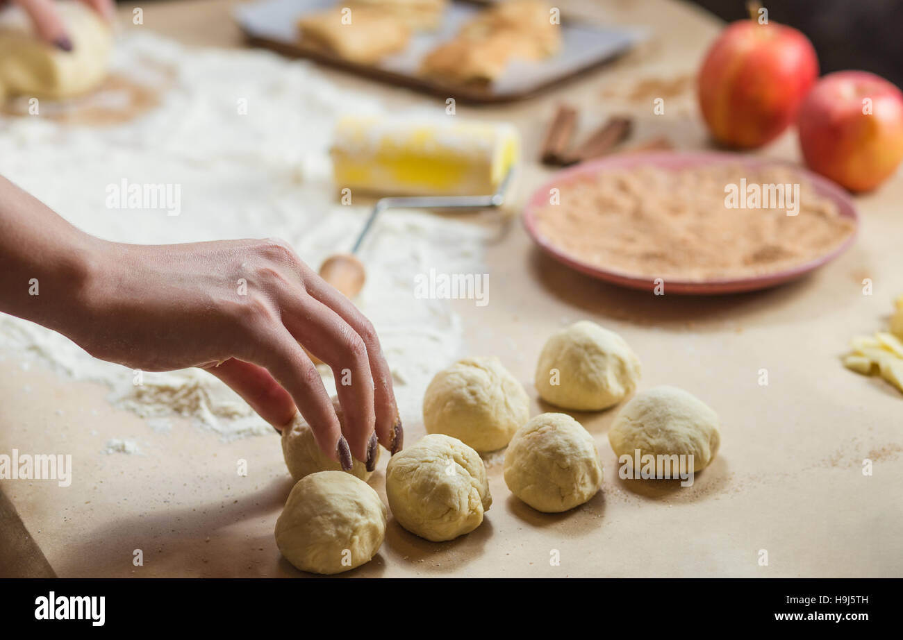 Preparation Cookies With Cinnamon Cottage Cheese And Apples On