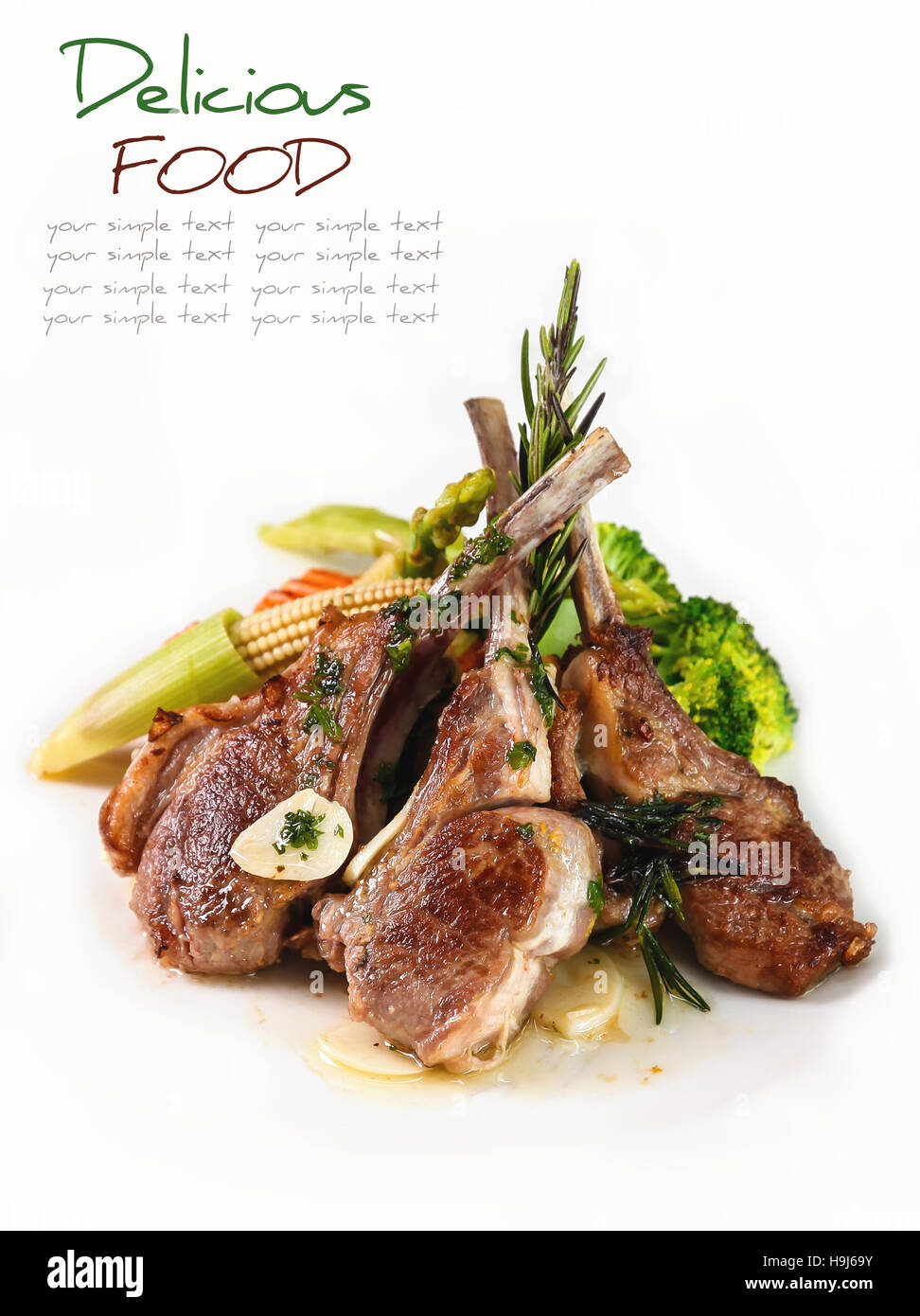 Roasted Lamb Chops with Vegetables and Basil Stock Photo Alamy