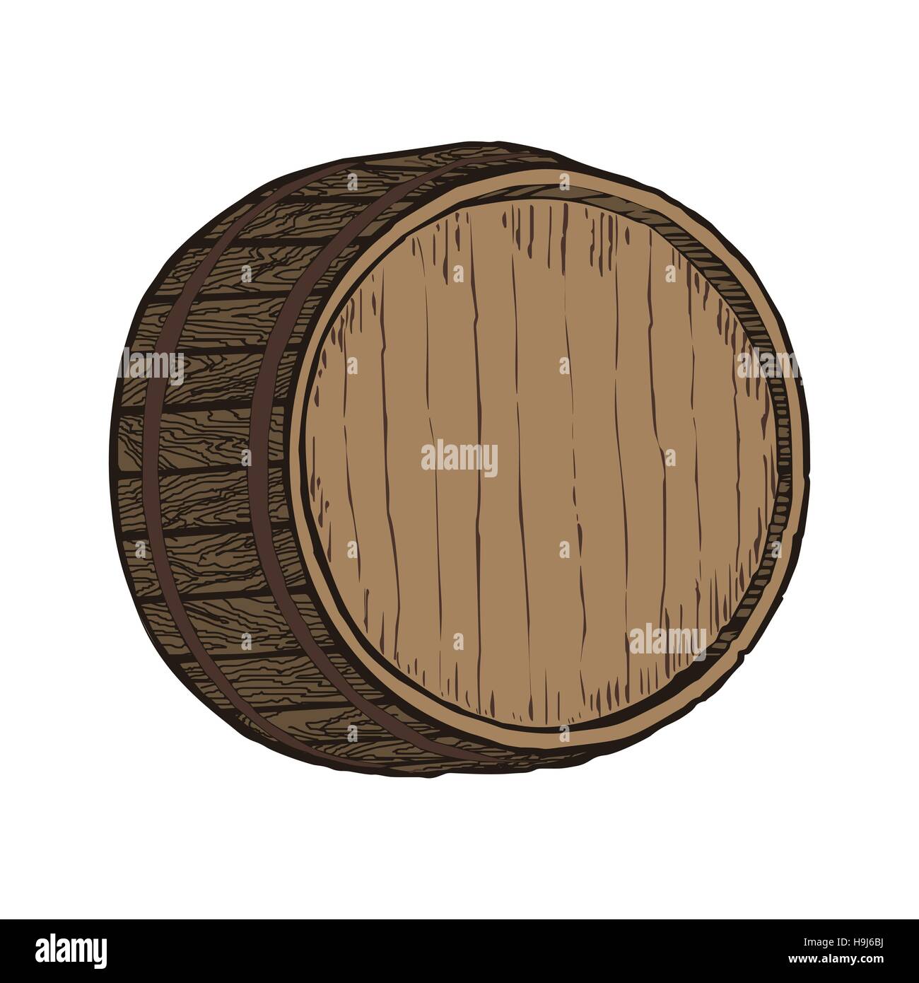 Wooden barrel top object, isolated on white vector illustration Stock Vector