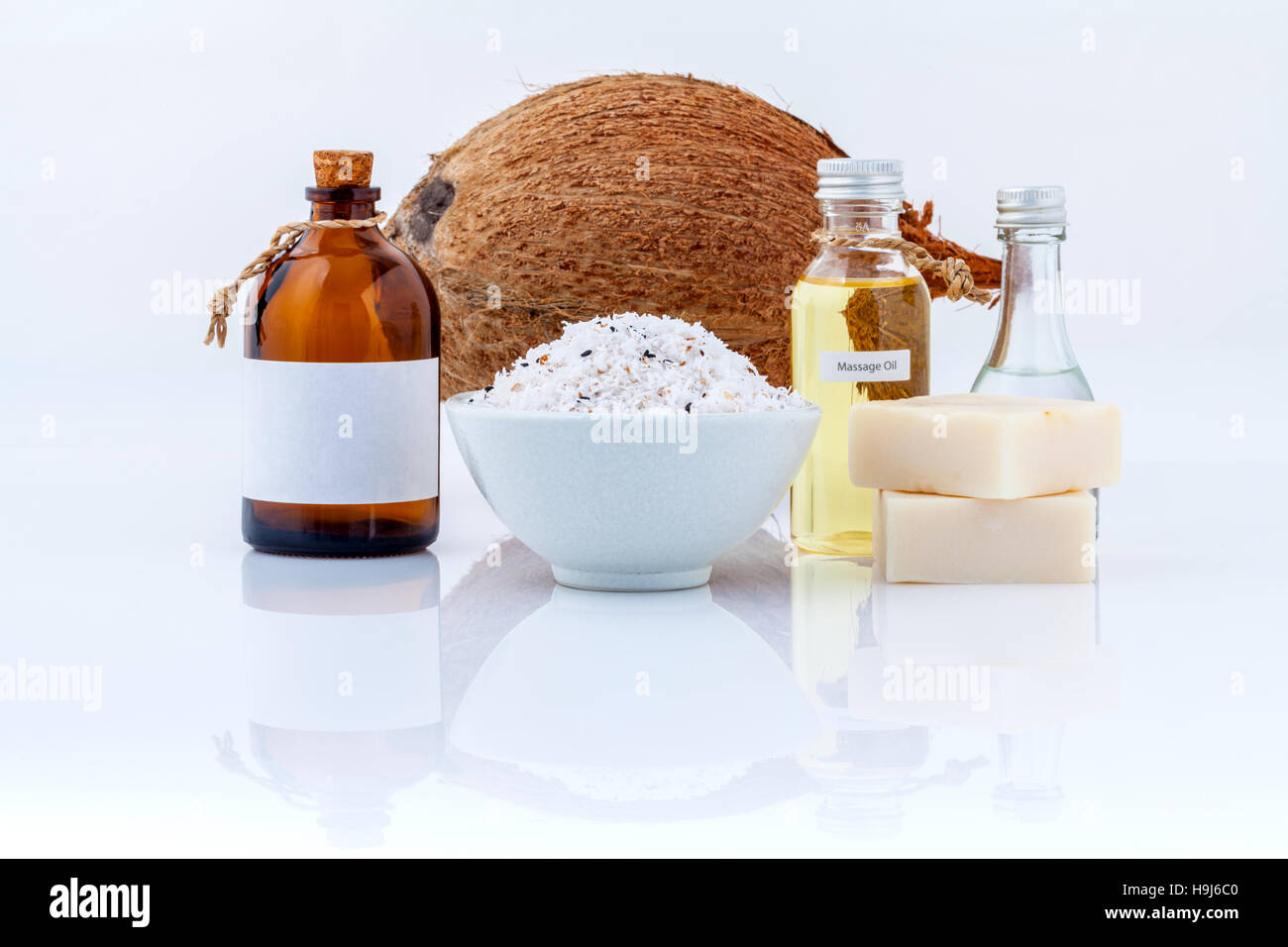 Coconut essential Oils natural Spa Ingredients for scrub ,massag Stock Photo