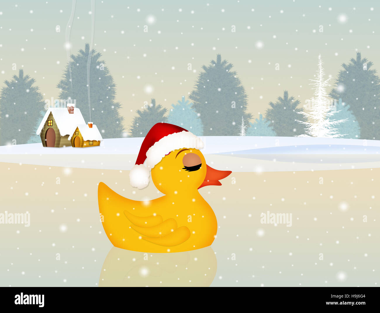 cute duck at Christmas in winter Stock Photo