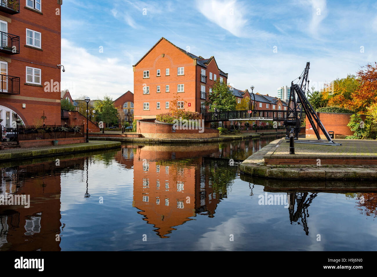 Canal side housing at the Piccadilly Village development, near the city