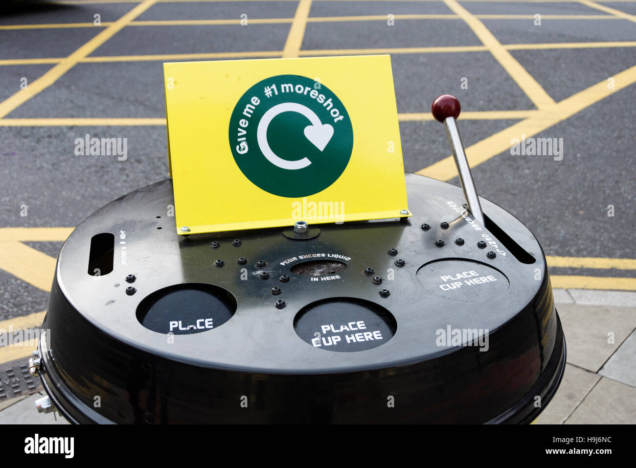 The top of a coffee cup recycling bin, Oxford Street, Manchester city