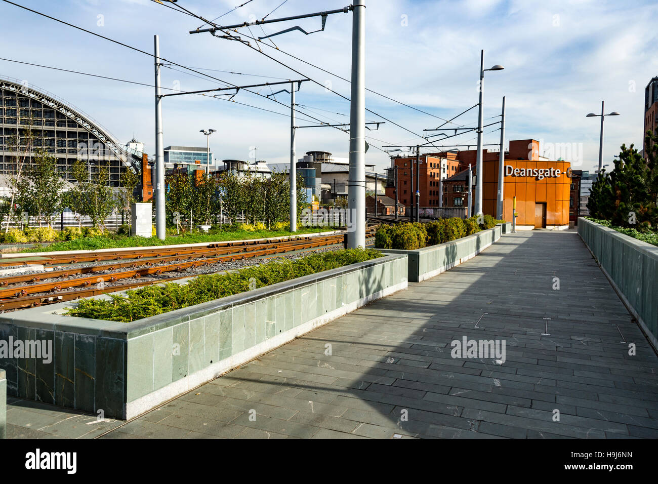 Flower beds and landscaping at the DeansgateCastlefield tram stop