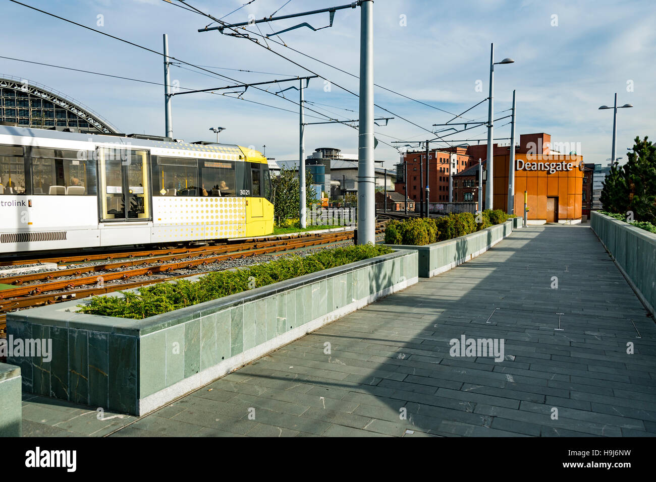 Tram flower beds and landscaping at the DeansgateCastlefield tram stop