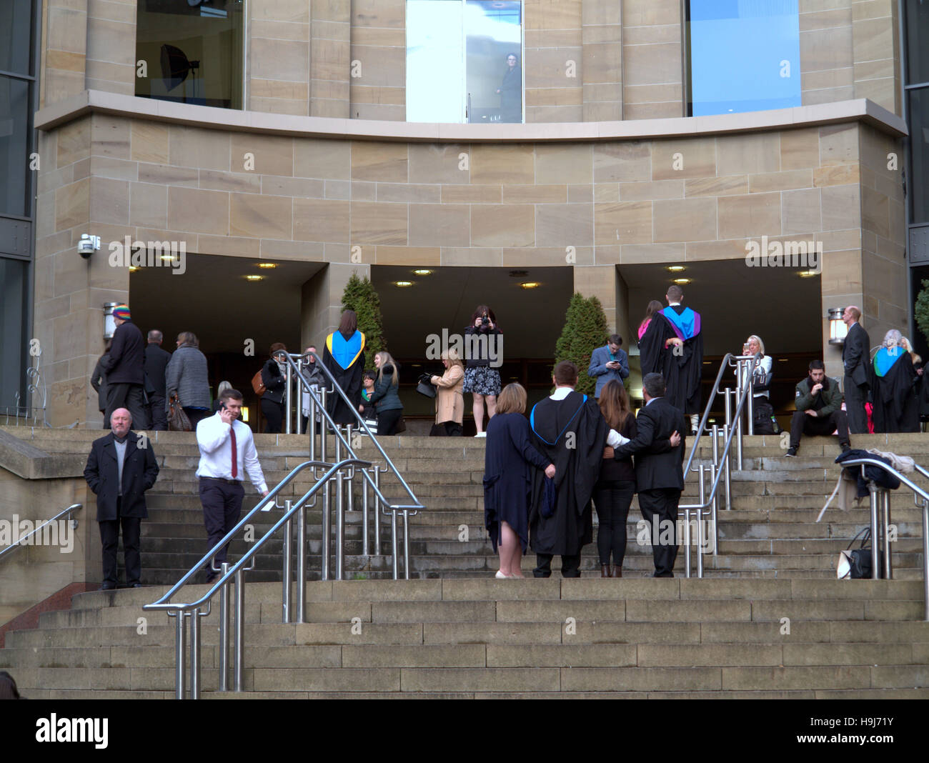 University graduation at Glasgow royal concert hall spills out over the steps of Sauchiehall and Buchanan street junction Stock Photo