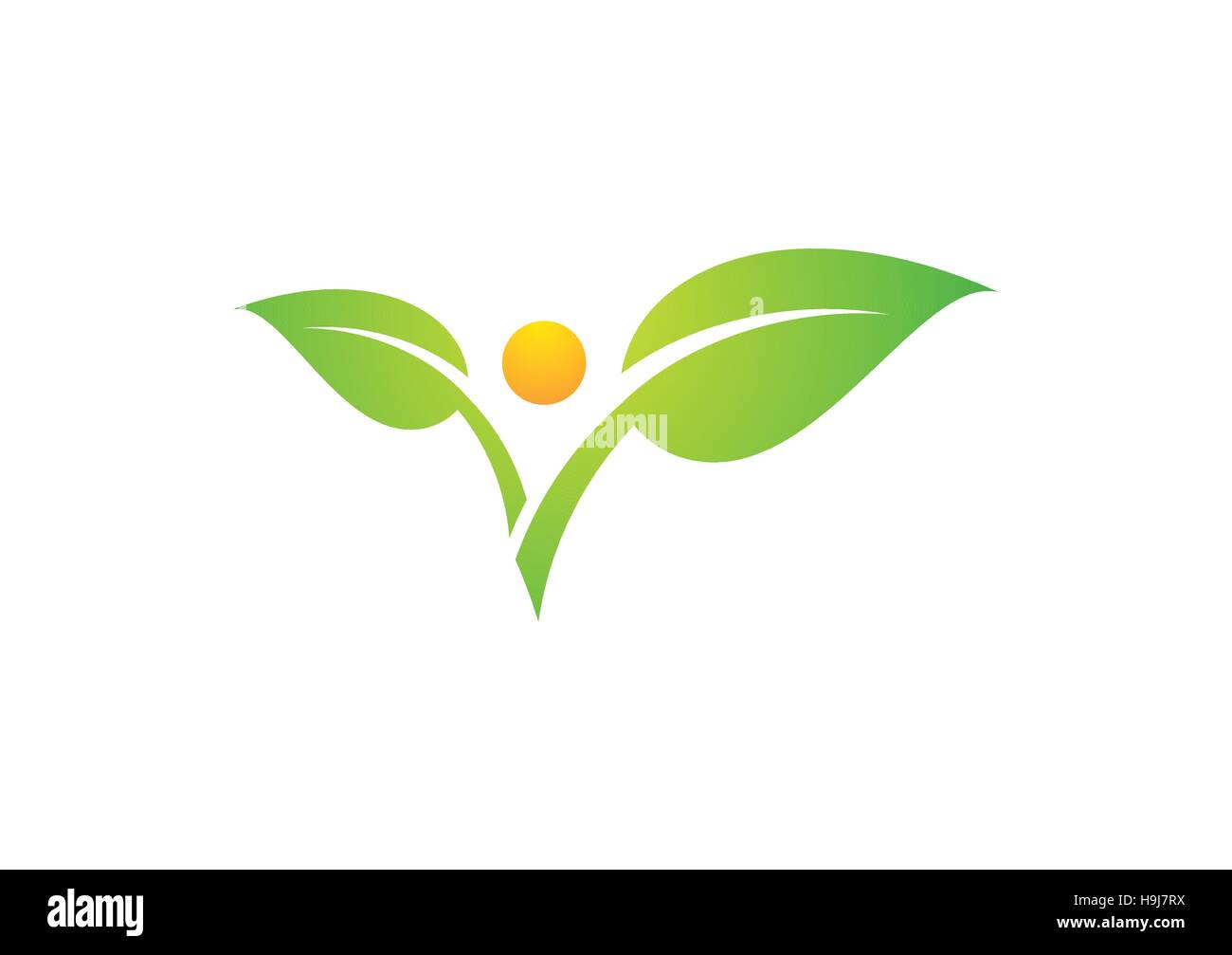 plant people natural health logo, sun leaf nature ecology concept icon, wellness symbol vector design Stock Vector